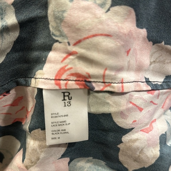 R13 Lace Slip Dress Silk Size Medium Black With Pink Floral Pattern Mid Length - Picture 9 of 11